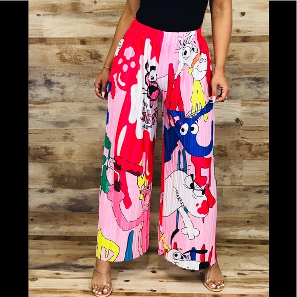 Pants - Pink panther cartoon pleated pants